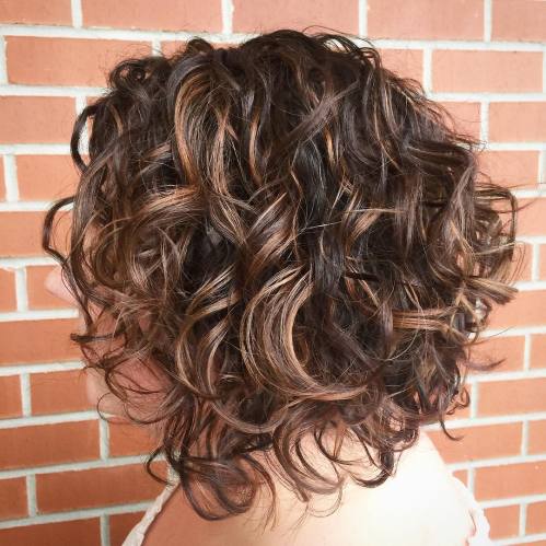 Brunette Angled Curly Bob Hairstyle