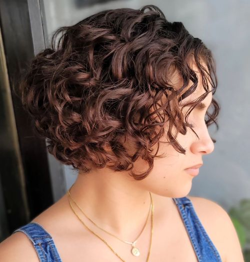 Lip Length Milk Chocolate Bob for Curly Hair