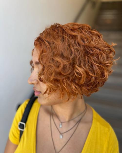 Lip Length Curly Ginger Bob with Stacked Back