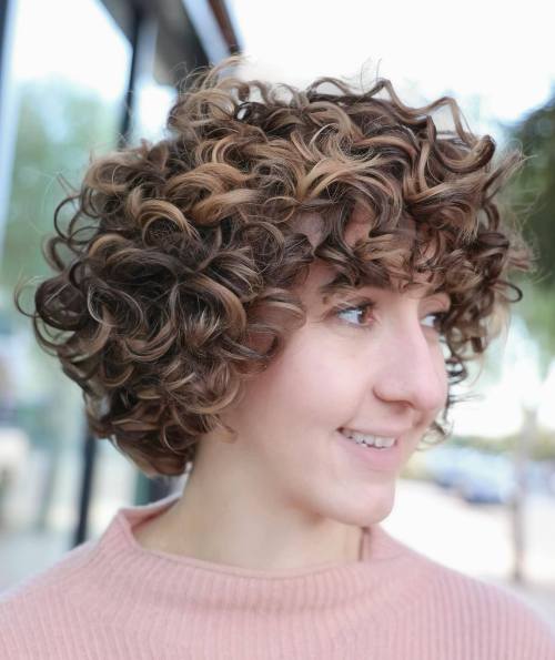 Curly Highlighted Brown Halo Bob