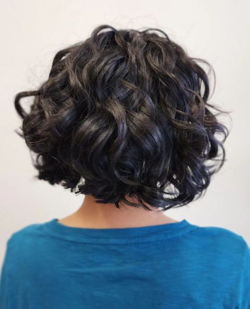 Messy Black Bob for Thick Curly Hair