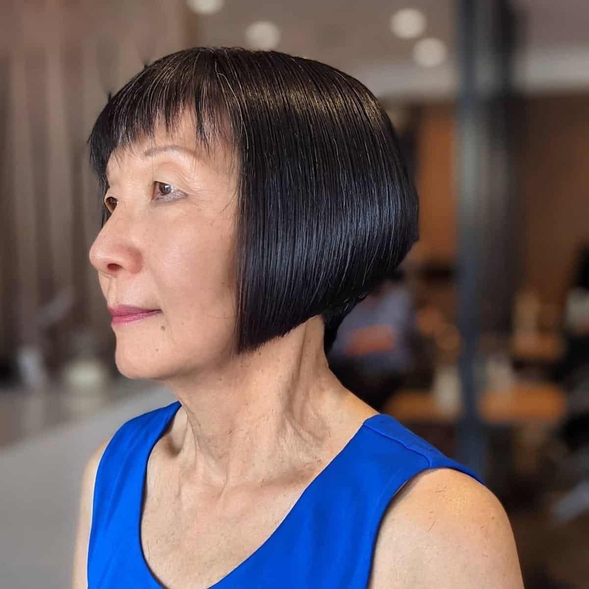 Very Short Bob with bangs for women in their 60s with Straight Hair