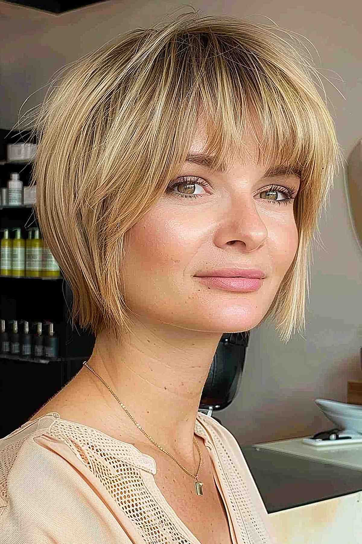 super short cropped cut with wispy fringe bangs