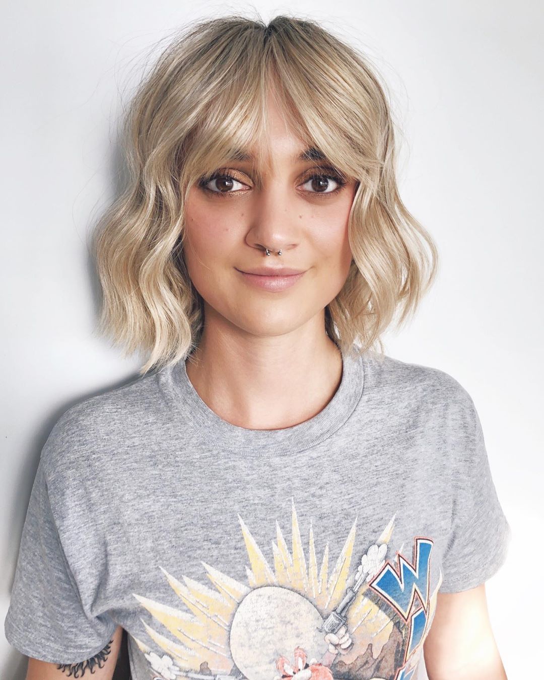 short wavy bob with Curtain Bangs