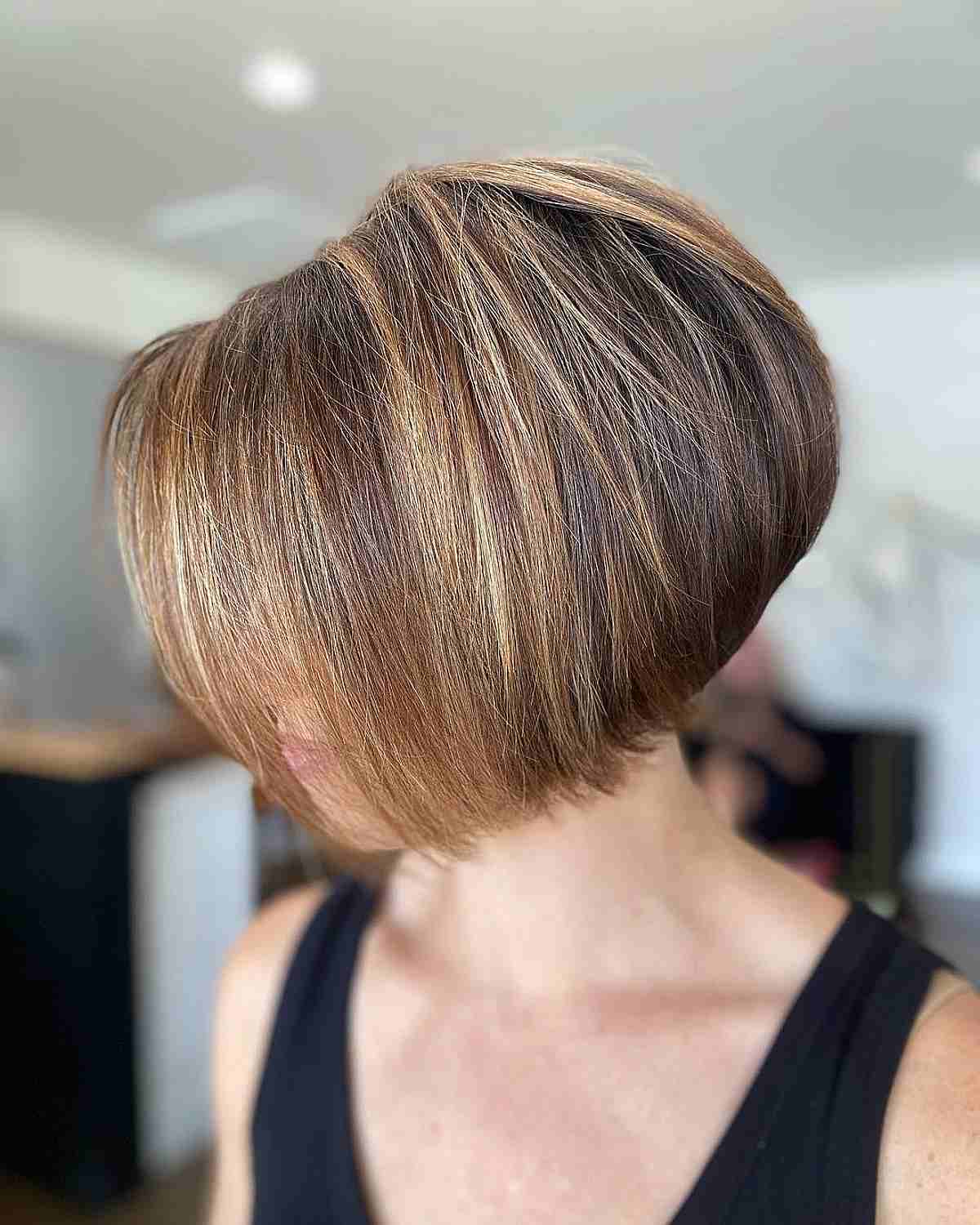 Short Stacked Bob with Blonde Balayage