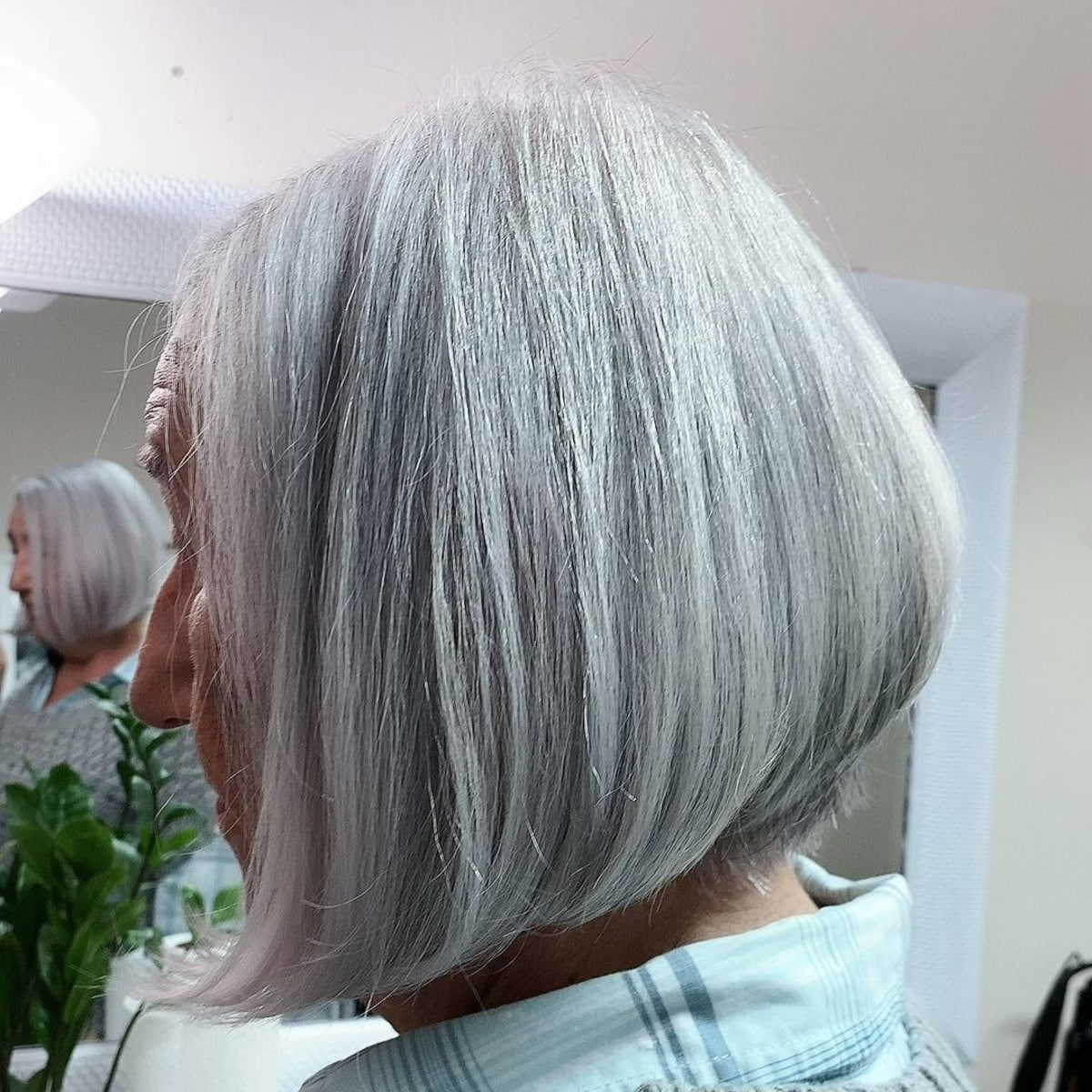 Silver stacked bob for women over 60