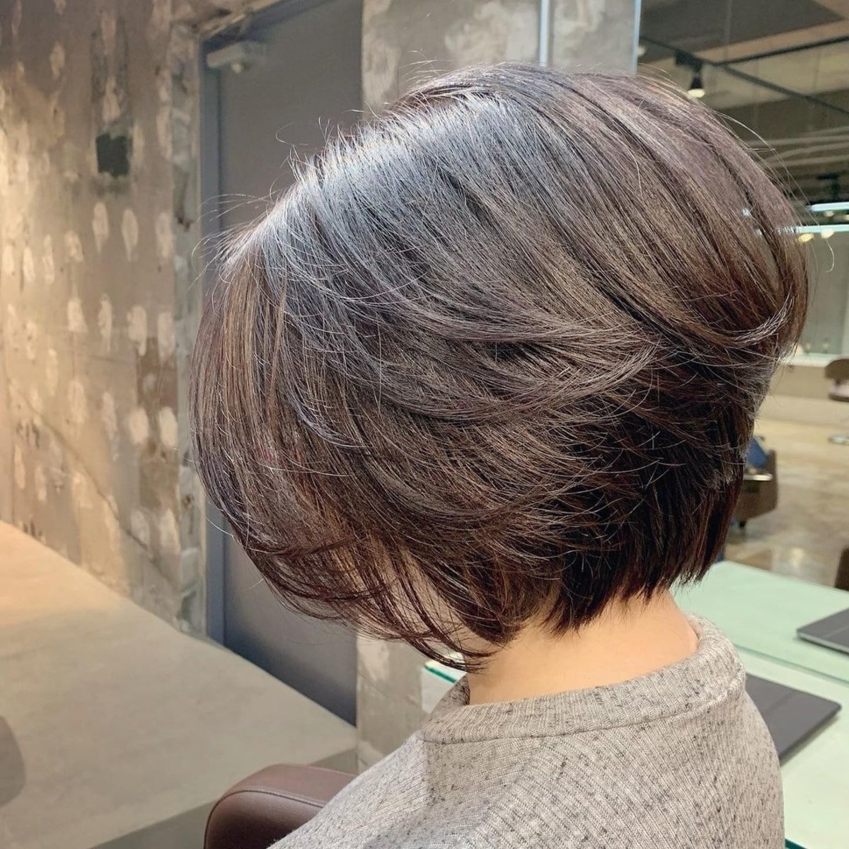 Short stacked layered bob